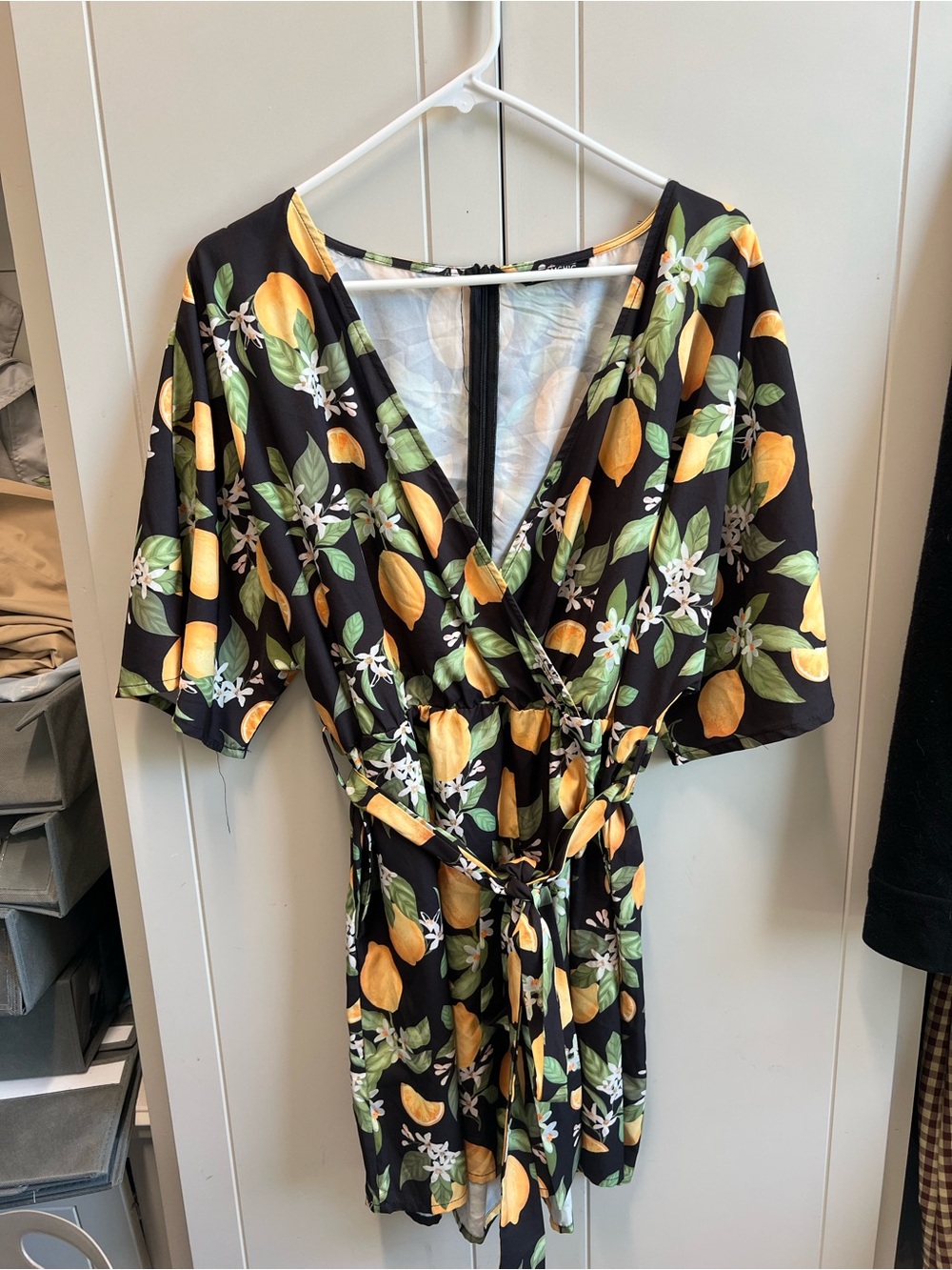 Black Lemon Print Wrap Romper